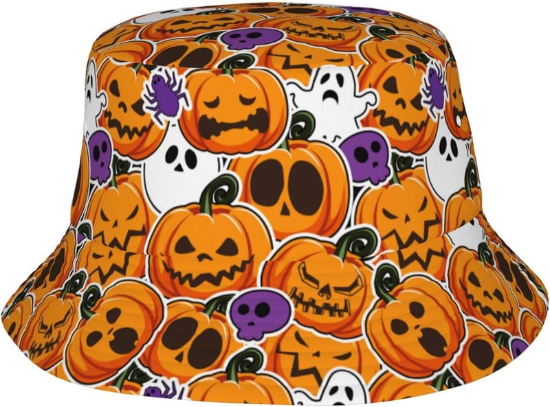 YFBXHSN Cartoon Pumpkin Halloween Bucket Hat Pumpkin Hat Ghost Cap Outdoor for Men Women Beach, Golf, Fishing Hat - Image 1